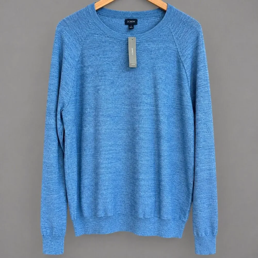 NWT J.Crew Men's Cotton Crewneck Sweater Size Large Tall LT Blue Marl Raglan